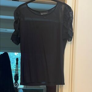 INC International Concepts Black Sheer Sleeve Blouse
